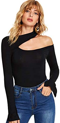Women's Sexy One Shoulder Long Sleeve Slim Fit Cut Out Tee T-Shirts