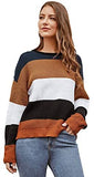 Women's Long Sleeve Pullovers Tie Back Color-Block Striped Sweater