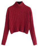Women's High Neck Drop Shoulder Raw Hem Crop Sweater Pullovers