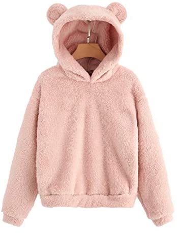 Women's Casual Cute Teddy Bear Long Sleeve Fleece Pullover Hoodie Top