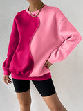 Women's Color Block Crew Neck Oversized Sweatshirt Drop Shoulder Casual Pullover