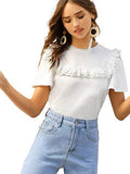 Women's Short Sleeve Cut Out Embroidery Ruffle Cotton Summer Blouse Top
