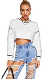 Women's Loose Contrast Stitch Long Sleeve Drop Shoulder Crop Pullover Sweatshirt