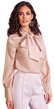 Women's Long Sleeve Tie Neck Shirt Satin Solid Pullover Work Blouse Top