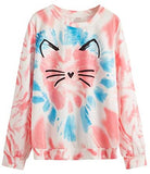 Women's Cat Print Lightweight Sweatshirt Long Sleeve Casual Pullover Shirt