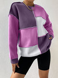 Women's Color Block Crew Neck Oversized Sweatshirt Drop Shoulder Casual Pullover