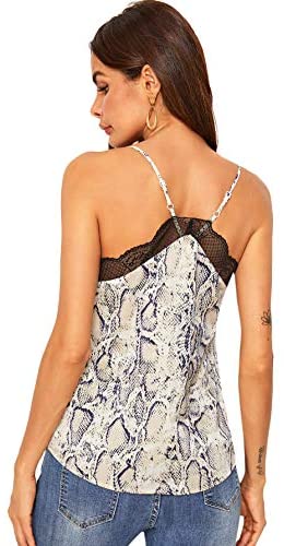 Women's V Neck Sleeveless Lace Trim Spaghetti Strap Camisole Cami Tank Top