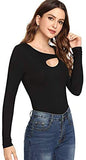 Women's Cutout Long Sleeve Tee Cold Shoulder Rib Knit T-Shirt Junior Tops