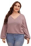 Women's Plus Size Casual Drop Shoulder Lantern Long Sleeve V Neck Blouse Top Shirts