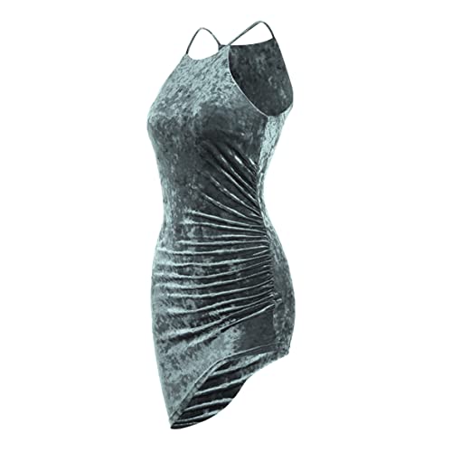 Sexy Velvet Wrap Mini Bodycon Dress for Women Sleeveless Club Party Dresses Irregular Pleated