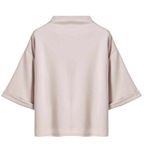Women's 3/4 Sleeve Mock Neck Basic Loose T-Shirt Elegant Top Apricot Small