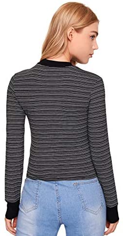 Women's Casual Mock Neck Striped Tee Tops Long Sleeve Slim Fit T-Shirts