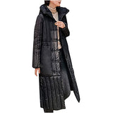 Womens Puffer Jackets Ankle Length Thicken Winter Coats Folds Stripe Overcoat Warm Padded Loose Down Coat Beige