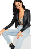 Women's Zipper Front Casual PU Leather Cropped Jacket Long Sleeve Bolero