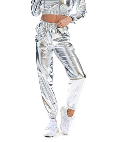 YiLvUst Women's Glitter Sequin Joggers Pants High Waist Stretchy Hip Hop  Club Wear Shiny Leggings Trousers
