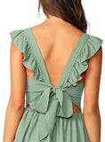 Women's Cute Tie Back Ruffle Strap A Line Fit and Flare Flowy Short Dress