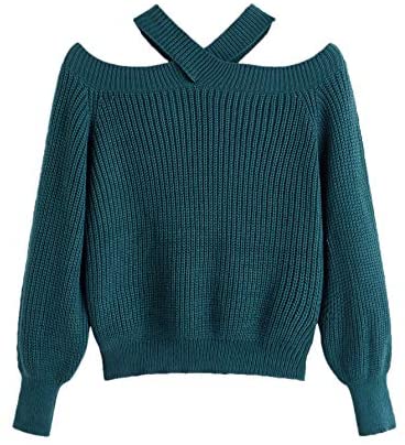 Women's Casual Off Shoulder Long Sleeve Solid Halter Sweater