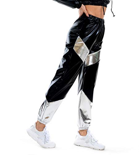 Reflective Women High Waist Metallic Jogger Pants Trousers Shiny  Holographic Loose Pants Hip Hop Dance Pants Bottoms Streetwear - AliExpress