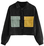 Women's Dual Pocket Corduroy Jacket Colorblock Button Down Crop Jacket Outwear