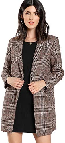 Women's Lapel Collar Coat Long Sleeve Plaid Blazer Outerwear