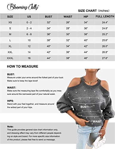 Women's Chunky Sweater Crewneck Sweatshirt Knit Lantern Sleeve Oversized Pullover Sweater with Pearls (Large, Grey)