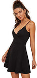 Women's V Neck Spaghetti Straps Sleeveless Sexy Backless Wrap Flare Dress Small Black