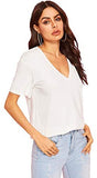 Women's Summer Teen Basic V Neck Short Sleeve Loose Casual Tee T-Shirt Top