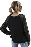 Women's Lace Lantern Long Sleeve Swiss Dots V Neck Cotton Blouse Tops Shirts
