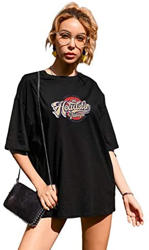 Women's Letter Graphic Tee Half Sleeve Round Neck Loose Casual Tops T-Shirt
