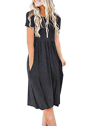 Women Summer Casual Short Sleeve Dresses Empire Waist Dress with Pockets