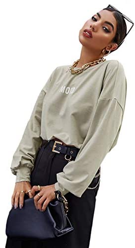 Women's Casual Letter Graphic Round Neck Long Sleeve Drop Shoulder Pullover Sweatshirt