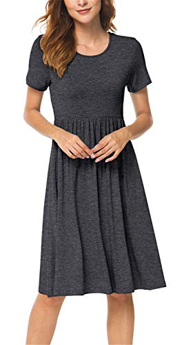 Women Summer Casual Short Sleeve Dresses Empire Waist Dress with Pockets