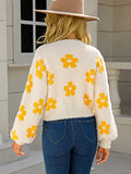Women's Cardigan Sweaters - Floral Knit Open Front Crop Cardigans Long Sleeve Sweater Outwear Tops Orange L