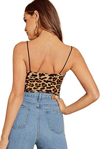 Women's Sexy Spaghetti Strap Sleeveless Leopard Print Crop Cami Tank Top