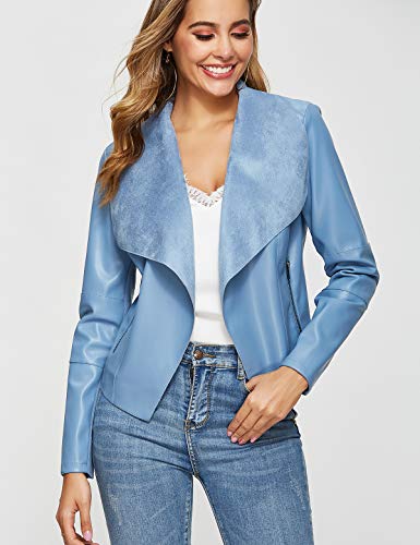 Women's Faux Leather Jackets Slim Open Front Lapel Blazer Jackets