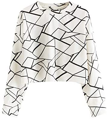 Women's Long Sleeve Geometric Print Causal Crop Pullover Sweatshirt