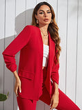 Women's Two Piece Plaid Open Front Long Sleeve Blazer and Elastic Waist Pant Set Suit