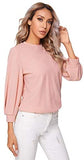 Women's 3/4 Long Sleeve Casual Office Blouse for Work Round Neck Top Plain Shirt