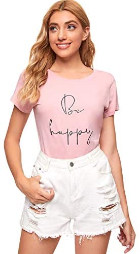 Women's Letter Graphic Print Short Sleeve Summer Casual Tee T-Shirt Tops