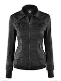 Womens Faux Leather Jacket with Hoodie