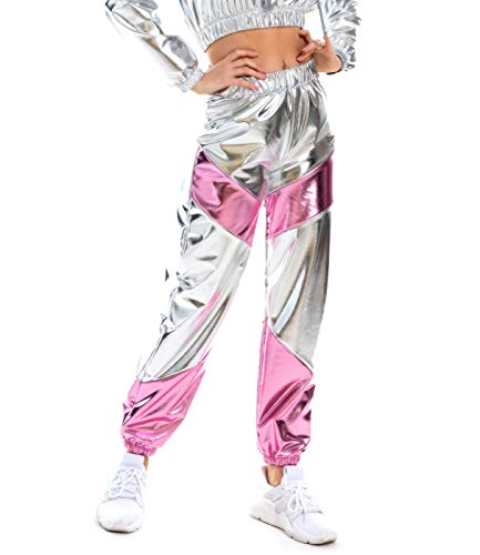 Womens Shiny Hight Waisted Metallic Jogger Pants, Color Block Sweatpan –  Divahotcouture