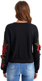 Women's Casual 3D Embroidered Crew Neck Pullover Crop Top Sweatshirt