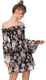 Women's Casual Floral Print Off Shoulder Trumpet Sleeve Swing Dress