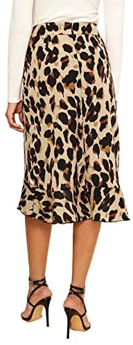 Women's Leopard Print Ruffle Hem Casual Midi Wrap Skirt
