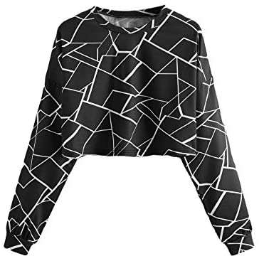 Women's Long Sleeve Geometric Print Causal Crop Pullover Sweatshirt