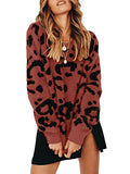 Womens Leopard Crewneck Sweater Oversized Casual Loose Basic Sherpa Pullover Knit Jumper