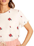 Women's Floral Short Sleeve Ruffle Embroidery Summer Cotton Blouse Top