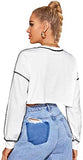 Women's Loose Contrast Stitch Long Sleeve Drop Shoulder Crop Pullover Sweatshirt