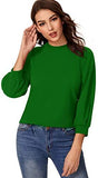 Women's 3/4 Long Sleeve Casual Office Blouse for Work Round Neck Top Plain Shirt