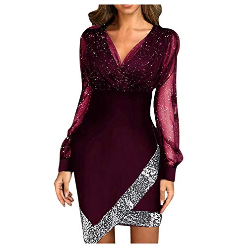 Women's Short Prom Dresses 2022 Sparkly Evening Dresses with Sleeves Comfy Dress Pink_3 L